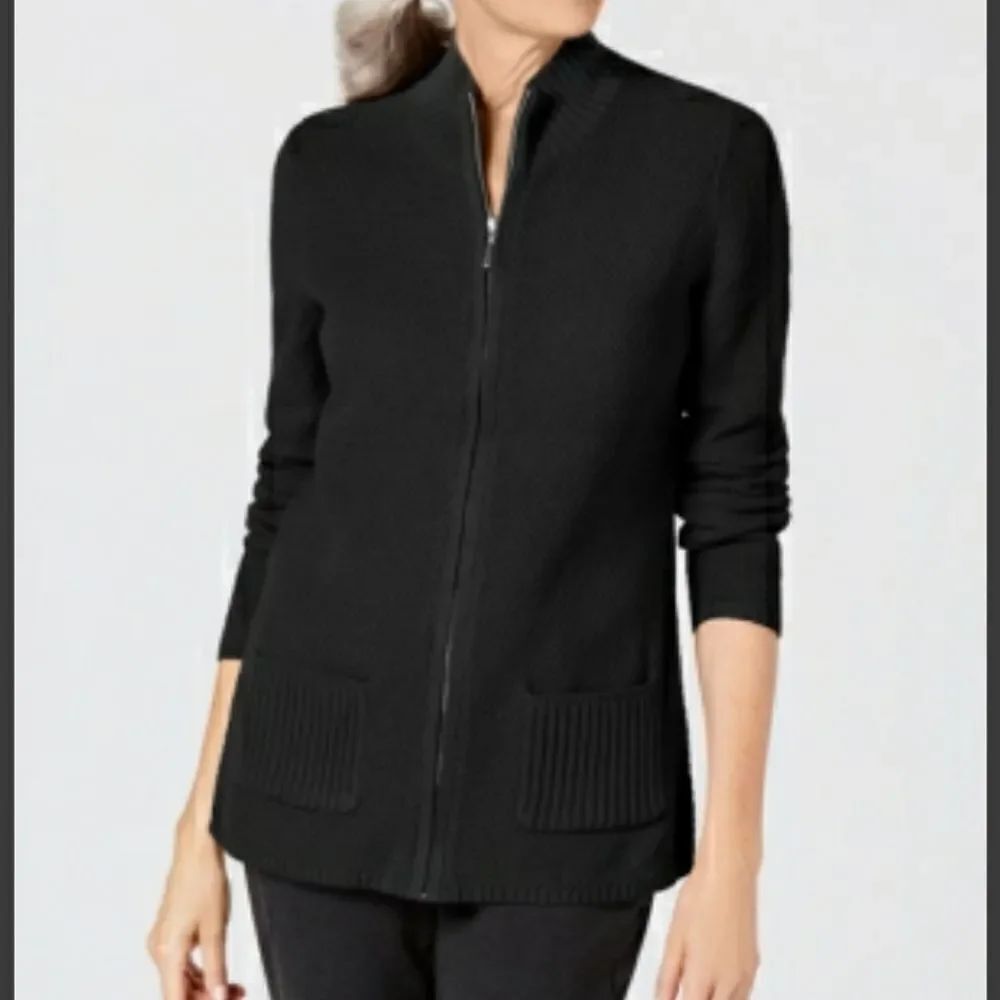 Karen Scott Textured Zip-Front Cardigan sz XS